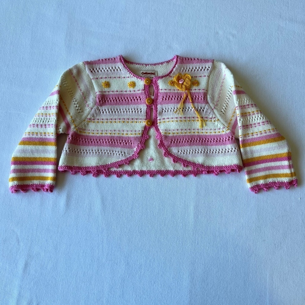 *FIRM PRICE* NWT- Catimini embroidered flower and striped cardigan sz 12 mo.